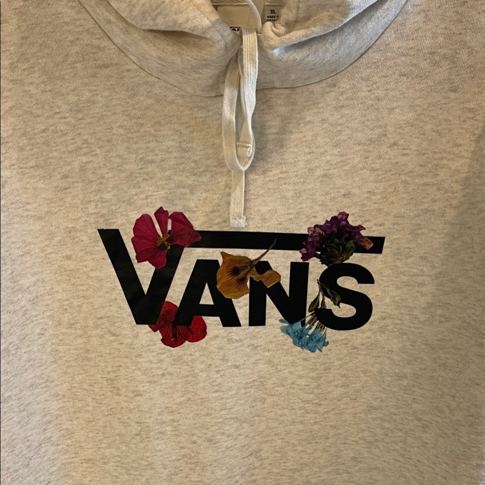 VANS Heather Gray Hoodie with Floral Accents WOMENS Size XL